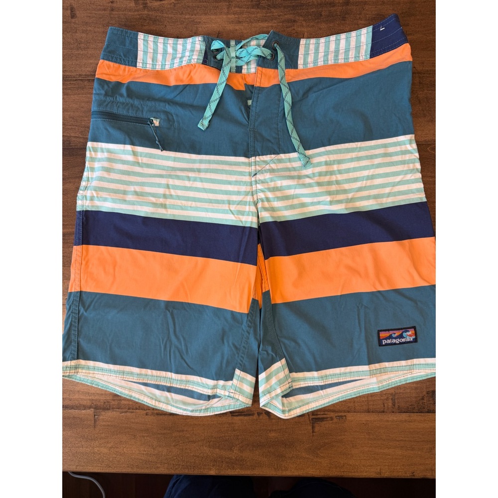 Patagonia Mens Striped Board Shorts Blue Orange Swim Trunks Size 33